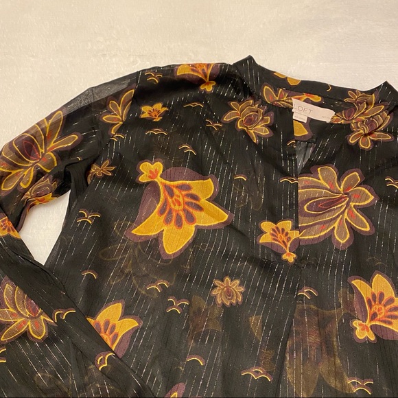 Ann Taylor Loft Floral Metallic Shimmer Popover Blouse - Picture 7 of 10